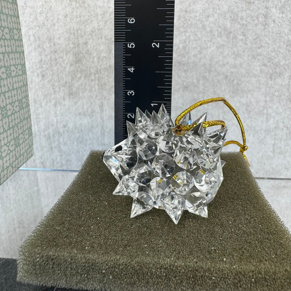 Vtg Cut Crystal Hedgehog Ornament Christmas Holiday Figurine Gold Cord Box - Picture 11 of 11